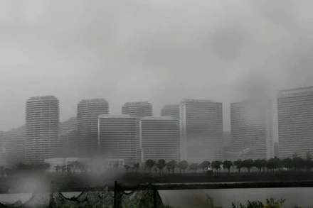 Do ảnh hưởng của bão Wipha, gió mạnh và mưa lớn đã xảy ra tại nhiều khu vực tại tỉnh Quảng Đông, Trung Quốc. (Ảnh: Tân Hoa xã)