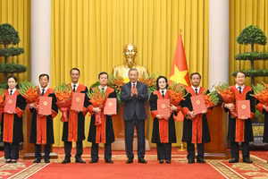 Tổng Bí thư, Chủ tịch nước Tô Lâm trao Quyết định bổ nhiệm chức danh Thẩm phán Tòa án nhân dân tối cao. (Ảnh: Thủy Nguyên)