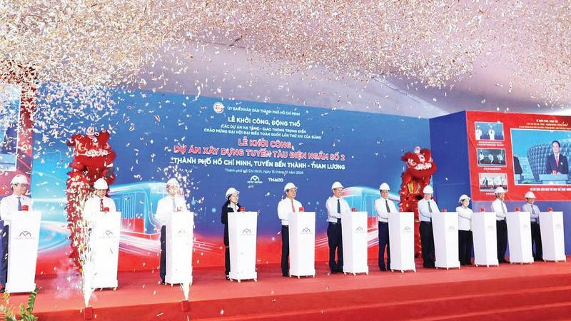 Dự án xây dựng tuyến tàu điện ngầm số 2 vừa được Thành phố Hồ Chí Minh khởi công ngày 15/1/2026. (Ảnh THẾ ANH)