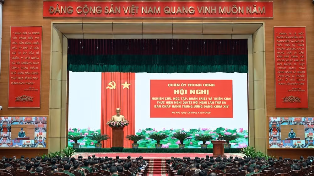 Quang cảnh hội nghị tại điểm cầu Bộ Quốc phòng. (Ảnh: Bộ Quốc phòng)