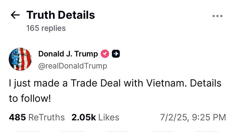 Ảnh chụp màn hình bài đăng của Tổng thống Donald Trump.