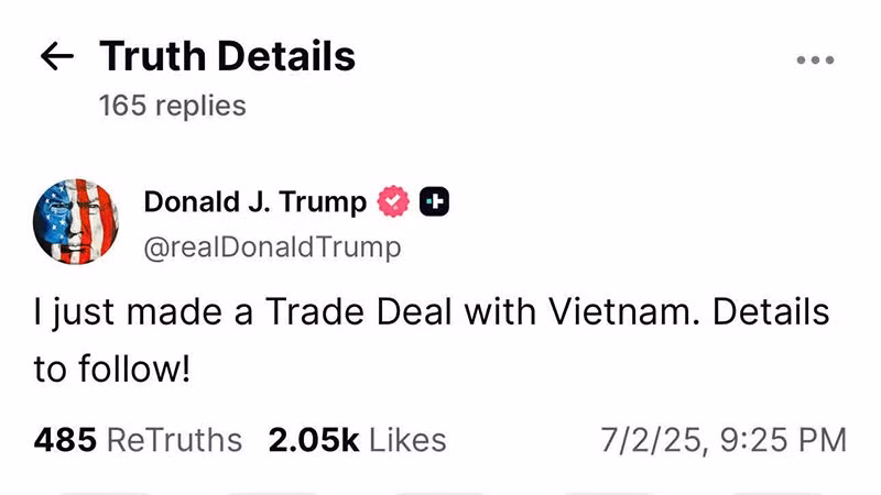 Ảnh chụp màn hình bài đăng của Tổng thống Donald Trump.