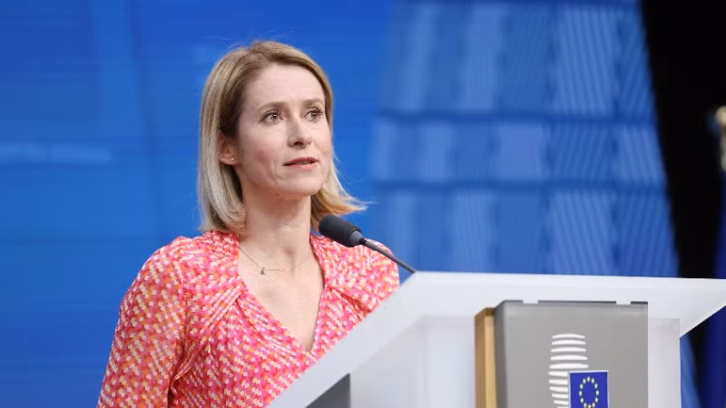 Đại diện cấp cao phụ trách chính sách đối ngoại của Liên minh châu Âu (EU), bà Kaja Kallas phát biểu trong một cuộc họp báo tại Brussels, Bỉ. (Ảnh: THX/TTXVN)