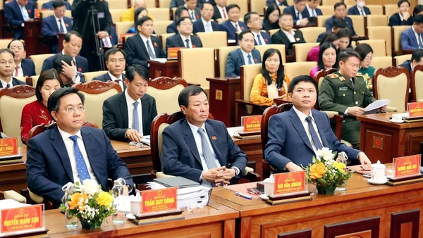 Các đại biểu tham dự phiên họp Hội đồng nhân dân tỉnh.