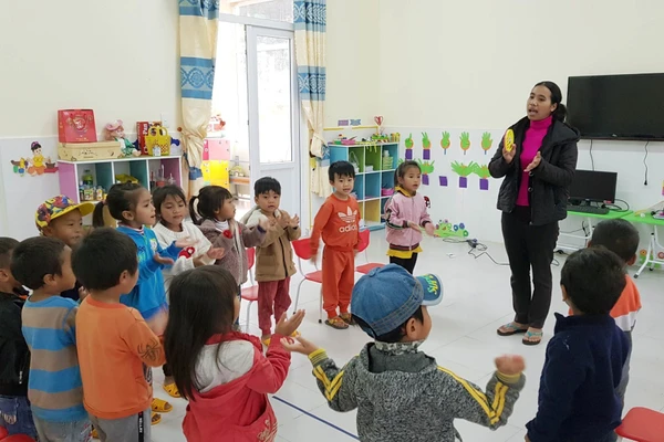 Lớp học mầm non ở buôn Ka Ming. (Ảnh: Uông Thái Biểu)