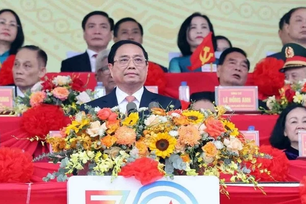 Thủ tướng Chính phủ Phạm Minh Chính trình bày Diễn văn tại Lễ kỷ niệm. (Ảnh: TTXVN)