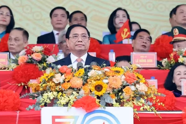 Thủ tướng Chính phủ Phạm Minh Chính trình bày Diễn văn tại Lễ kỷ niệm. (Ảnh: TTXVN)