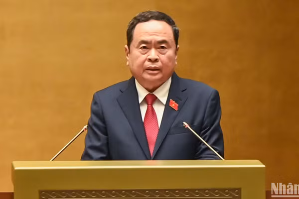 Sáng 21/10, tại Kỳ họp thứ 8, Quốc hội khóa XV, Chủ tịch Quốc hội Trần Thanh Mẫn đã có bài phát biểu khai mạc. (Ảnh: DUY LINH)