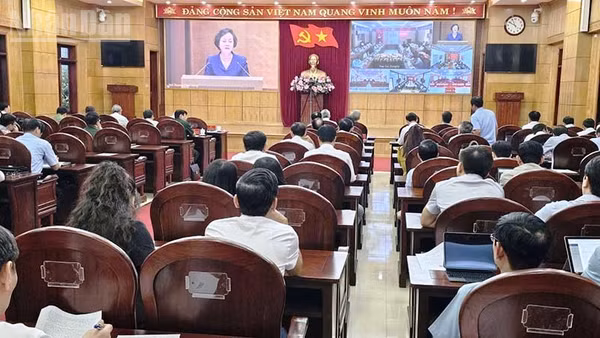 Quang cảnh hội nghị ở điểm cầu tỉnh Thanh Hóa. (Ảnh: Mai Luận)
