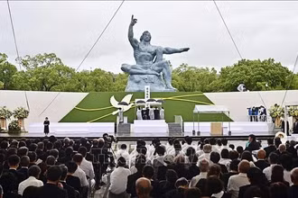 Quang cảnh lễ tưởng niệm 80 năm ngày Mỹ ném bom nguyên tử xuống thành phố Nagasaki, Nhật Bản, ngày 9/8/2024. (Ảnh: TTXVN)