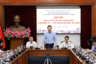 Tổng Biên tập Báo Văn Hóa Nguyễn Anh Vũ phát biểu tại buổi họp báo. (Ảnh: TRẦN HUẤN)