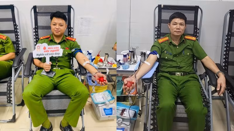 Công an xã Hoằng Phú hiến máu cứu người bệnh nguy kịch.