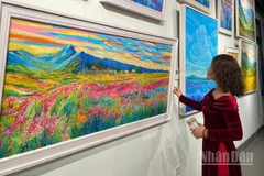 Công chúng thưởng thức các tác phẩm tại triển lãm "Chào xuân Bính Ngọ 2026". (Ảnh: CHIÊU ANH)