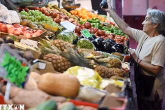 Người tiêu dùng mua sắm tại một chợ ở Madrid, Tây Ban Nha. (Ảnh: THX/TTXVN)