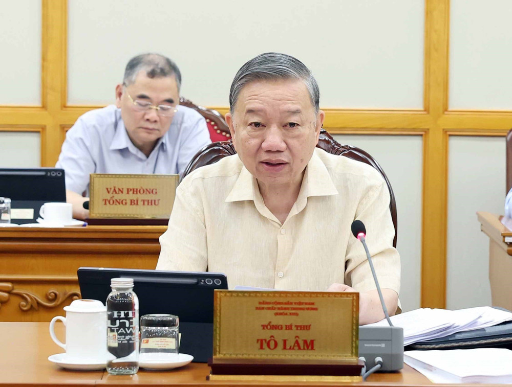 Tổng Bí thư Tô Lâm phát biểu tại cuộc họp. (Ảnh: TTXVN)