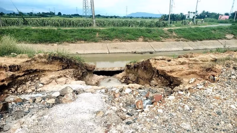 Sau cơn bão số 13, hệ thống kênh Sông Quao sạt lở khoảng 5m mương đi qua xã Hàm Thuận.