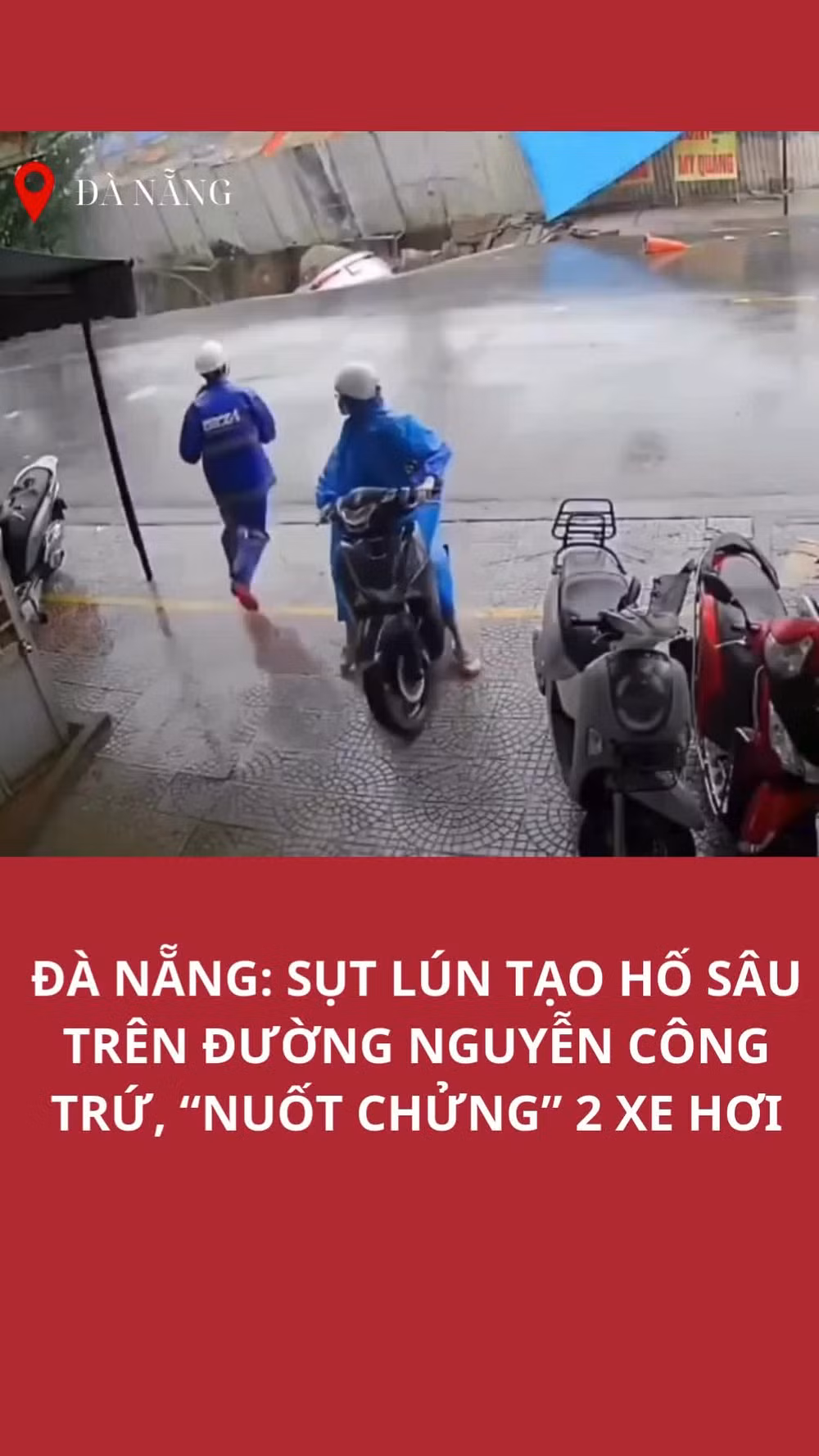 Đà Nẵng: Camera nhà dân ghi lại cảnh hố sụt "nuốt chửng" hai xe hơi