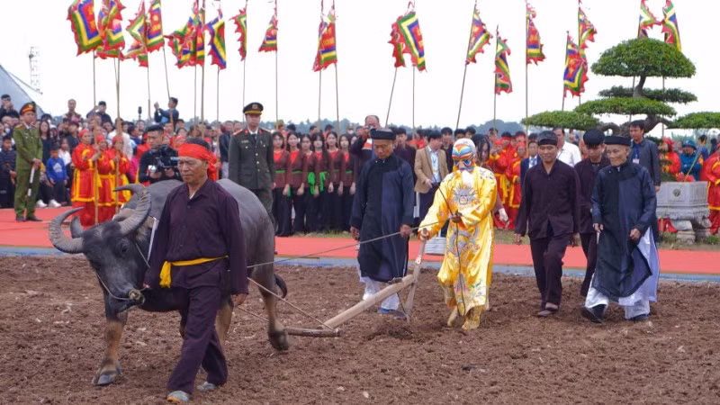 Ông Nguyễn Ngọc An vinh dự được “hóa thân” thành nhà vua thực hiện nghi thức cày ruộng đầu năm, khai mở lễ Tịch điền.