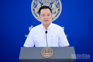 Thủ tướng Thái Lan Anutin Charnvirakul thông tin về các chính sách bảo đảm an ninh năng lượng. (Ảnh: VĂN PHÒNG THỦ TƯỚNG THÁI LAN)