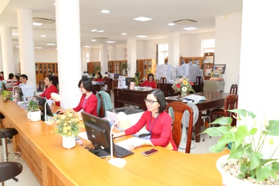 Nhiều công chức ngành kho bạc làm việc xuyên lễ để kịp thời chuyển quà tặng Tết Độc lập đến tay người dân.