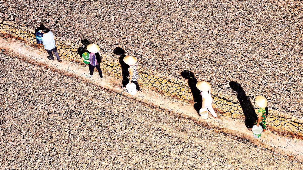 Ảnh hưởng bởi thời tiết, biến đổi khí hậu, nhiều vùng nông thôn tại Cà Mau thiếu nước ngọt trầm trọng vào mùa khô. (Ảnh NSNA Nguyễn Thanh Dũng)