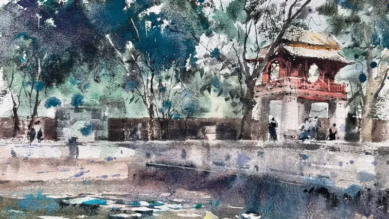 Minh Đàm, Văn Miếu-Quốc Tử Giám Hà Nội, 31 x 41 cm, 2024. Ảnh: NVCC