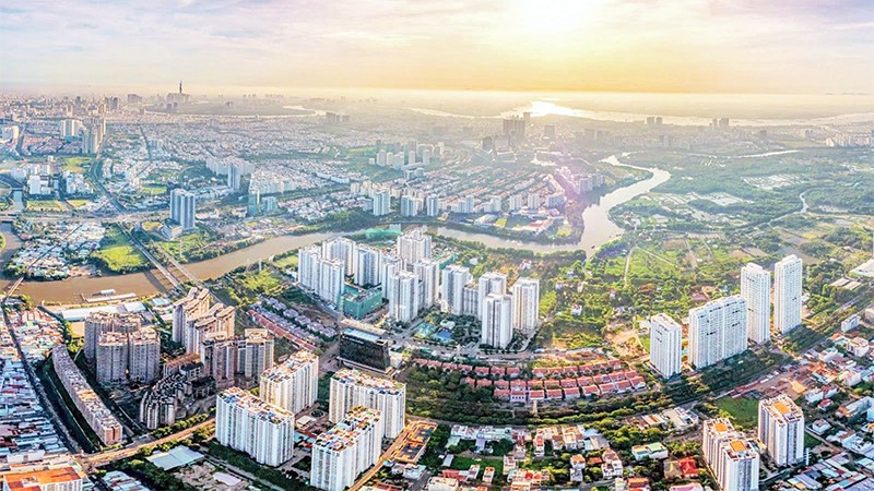 Xã Nhà Bè nhìn từ trên cao. (Ảnh UBND xã Nhà Bè cung cấp)