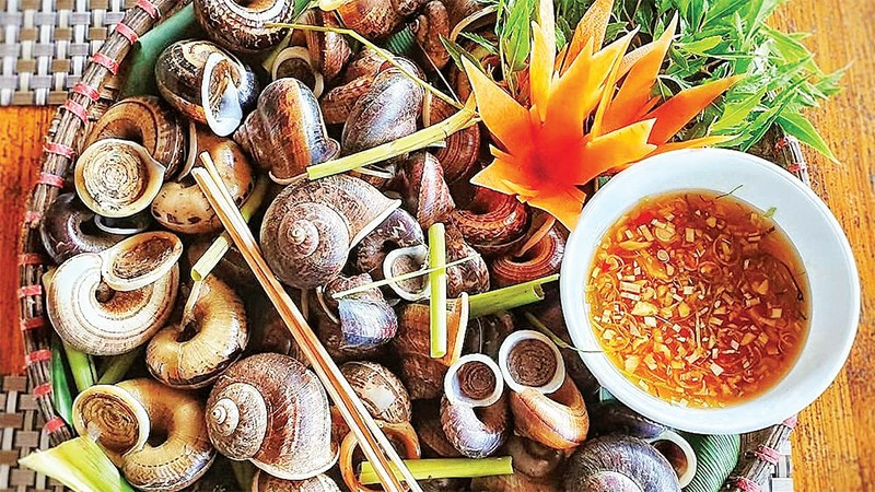 Món ốc núi Tây Ninh luộc sả gừng.