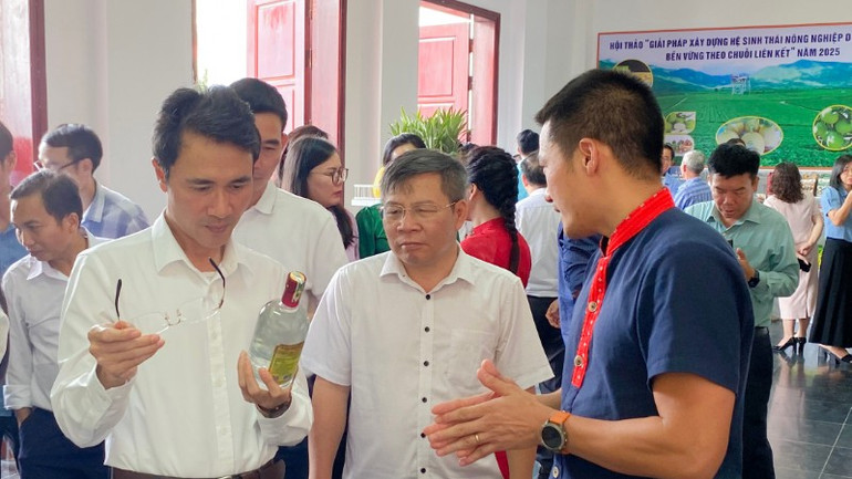 Các đại biểu tham quan gian hàng nông sản địa phương tại hội thảo. z6986399218917-c2c195ed7067e487afd2248aa6738c12-7191.jpg