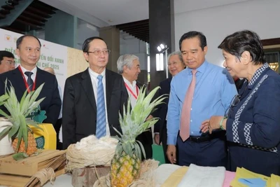 Các đại biểu tham quan các sản phẩm xanh được trưng bày tại Diễn đàn.