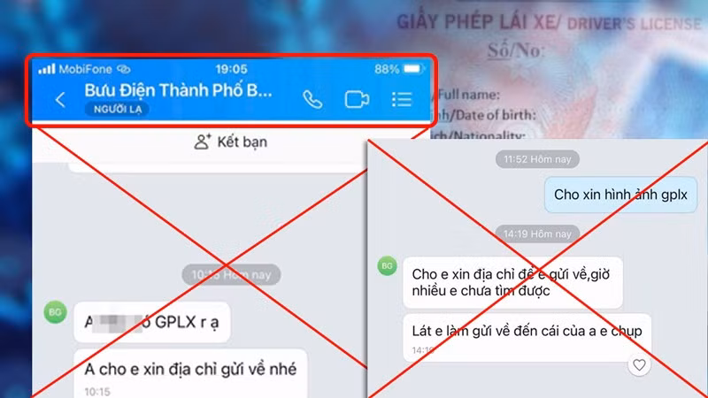 Tài khoản đối tượng lừa đảo định danh Bưu điện đề nghị gửi địa chỉ.