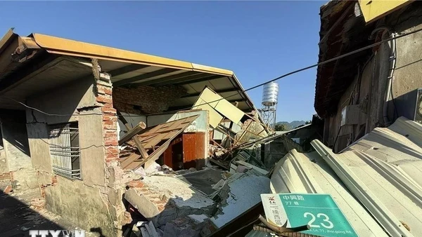 Cảnh đỏ nát sau một trận động đất ở Đài Nam, Đài Loan (Trung Quốc) ngày 21/1/2025. (Ảnh minh họa. THX/TTXVN)