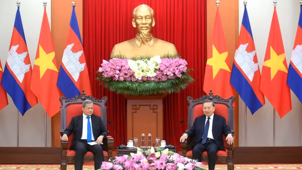Tổng Bí thư, Chủ tịch nước Tô Lâm tiếp Thủ tướng Campuchia Hun Manet . (Ảnh: Nguyễn Đăng Khoa)