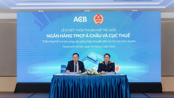 Lễ ký kết giữa Cục Thuế, Bộ Tài chính và Ngân hàng Thương mại cổ phần Á Châu để triển khai giải pháp giúp người nộp thuế quản lý doanh thu, kê khai và nộp thuế.