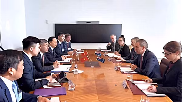 Quang cảnh tại buổi làm việc giữa đoàn công tác Bộ Tài chính Việt Nam và Bộ Ngân khố Australia. (Ảnh: Bộ Tài chính cung cấp)