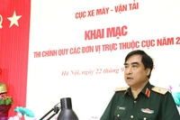 Thiếu tướng Nguyễn Hoàng Nam, Bí thư Đảng ủy, Phó Cục trưởng Cục Xe máy-Vận tải phát biểu khai mạc cuộc thi.