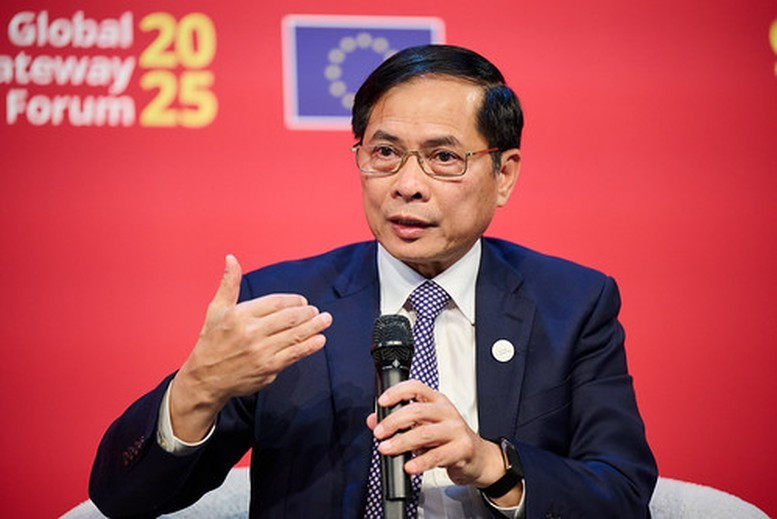 Phó Thủ tướng Chính phủ Bùi Thanh Sơn phát biểu tại phiên thảo luận cấp cao về "Tình hình thế giới"trong khuôn khổ Diễn đàn Cửa ngõ Toàn cầu lần thứ hai (Global Gateway Forum) tại Brussels, Vương Quốc Bỉ ngày 9/10. (Ảnh: chinhphu.vn)