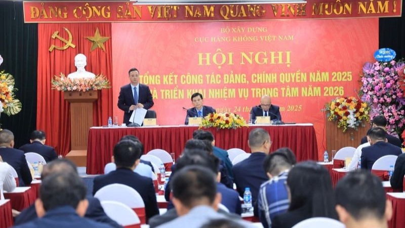 Quang cảnh hội nghị tổng kết năm 2025, bàn định hướng, giải pháp năm 2026 của Cục Hàng không Việt Nam.