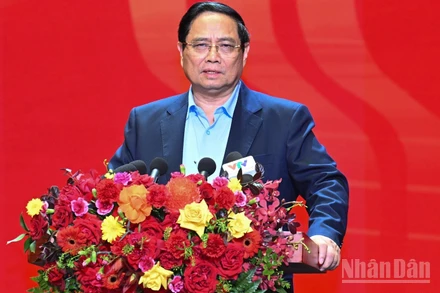 Thủ tướng Chính phủ Phạm Minh Chính phát biểu tại Đại hội Thi đua yêu nước ngành Ngân hàng lần thứ IX. (Ảnh: Trần Hải)