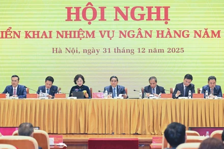 Thủ tướng Phạm Minh Chính dự và chỉ đạo Hội nghị triển khai nhiệm vụ Ngân hàng năm 2026. (Ảnh: Trần Hải)
