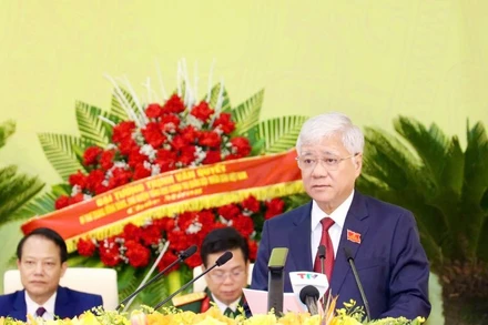 Đồng chí Đỗ Văn Chiến, Ủy viên Bộ Chính trị, Bí thư Trung ương Đảng, Chủ tịch Ủy ban Trung ương Mặt trận Tổ quốc Việt Nam phát biểu tại Đại hội.