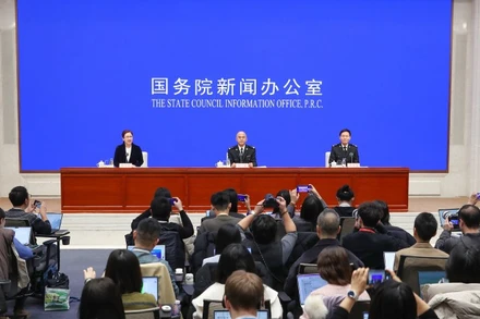 Toàn cảnh cuộc họp báo. (Ảnh: Tân Hoa Xã)