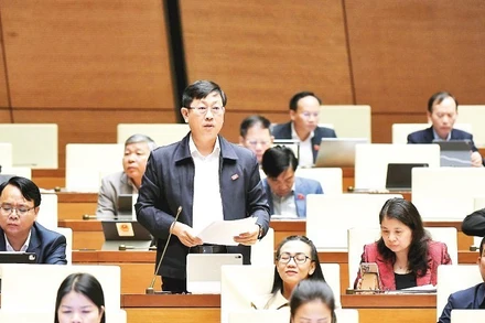 Đại biểu Quốc hội tỉnh Lâm Đồng Nguyễn Hữu Thông phát biểu ý kiến trong phiên thảo luận về dự án Luật sửa đổi, bổ sung một số điều của Luật Kinh doanh bảo hiểm tại kỳ họp thứ 10, Quốc hội khóa XV. (Ảnh: QUANG KHÁNH)