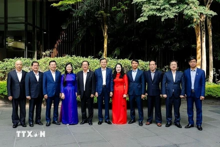 Các thành viên tham gia Chương trình nghiên cứu, trao đổi lần thứ 3 dành cho Lãnh đạo tiềm năng Việt Nam tại Singapore. (Ảnh: TTXVN)