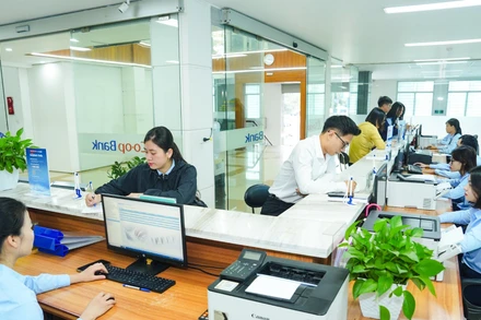 Giao dịch khách hàng tại Ngân hàng Hợp tác xã Chi nhánh Hà Nam, tỉnh Ninh Bình. (Ảnh: HOÀNG GIÁP)