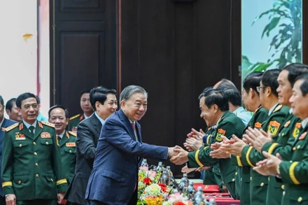 Tổng Bí thư Tô Lâm dự bế mạc Đại hội đại biểu Đảng bộ Quân đội lần thứ XII. (Ảnh: DUY LINH)