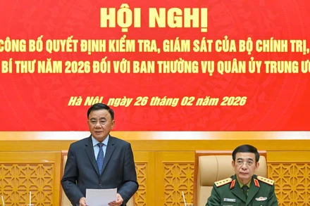 Thường trực Ban Bí thư Trần Cẩm Tú phát biểu chỉ đạo và định hướng nội dung, cách thức tiến hành kiểm tra, giám sát. (Ảnh: THỦY NGUYÊN)