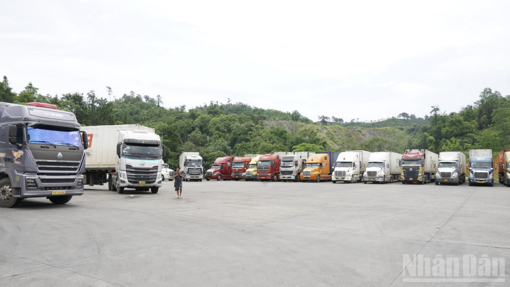 Các xe hàng chở nông sản chờ xuất khẩu khu vực Cửa khẩu quốc tế Hữu Nghị, tỉnh Lạng Sơn. ndo_br_dat0687.jpg