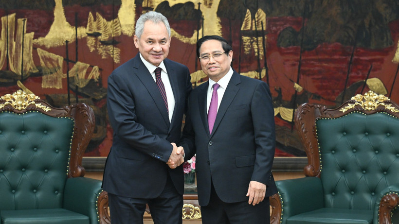 Thủ tướng Phạm Minh Chính đón Đại tướng Sergei Shoigu, Thư ký Hội đồng An ninh Liên bang Nga.