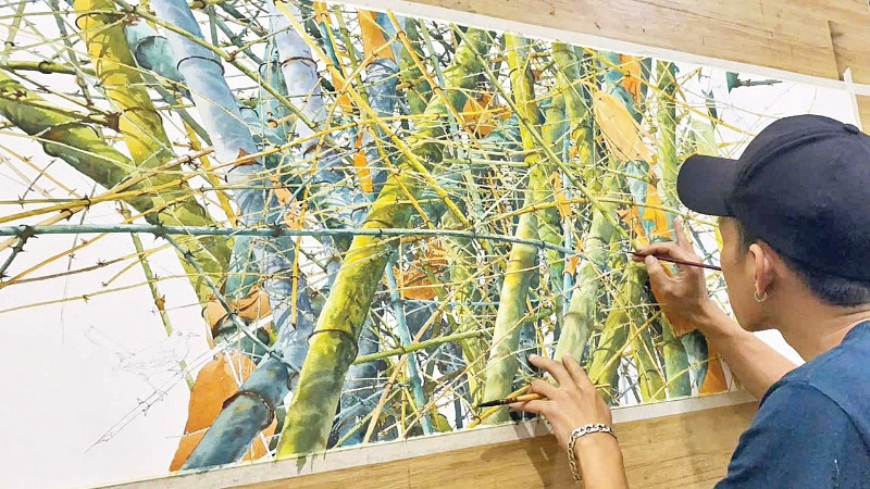 Một tác phẩm mầu nước về cây tre của họa sĩ Phan Vũ Tuấn.